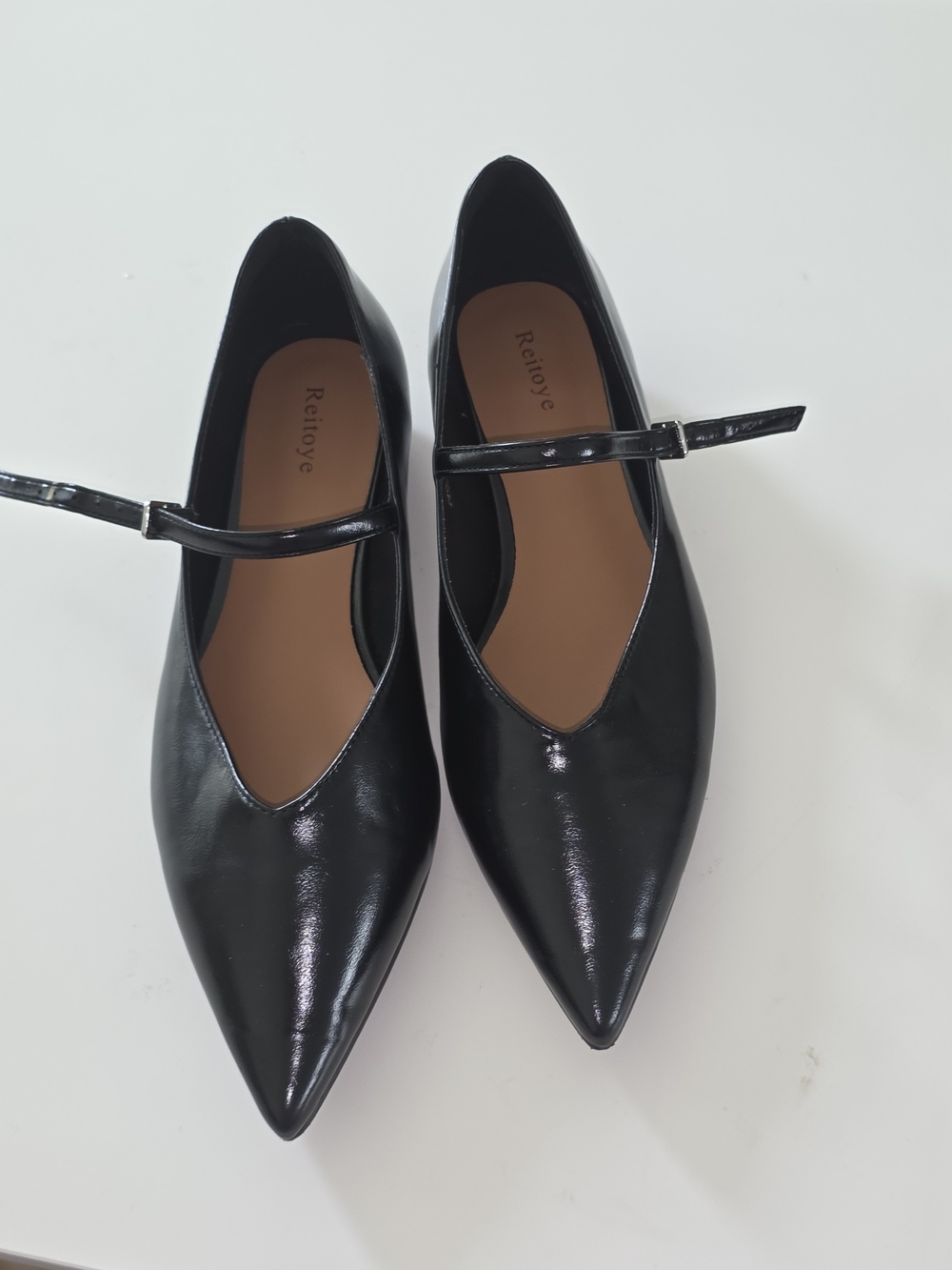 Rettoye Black Patent Pointed Mary Jane Flats
